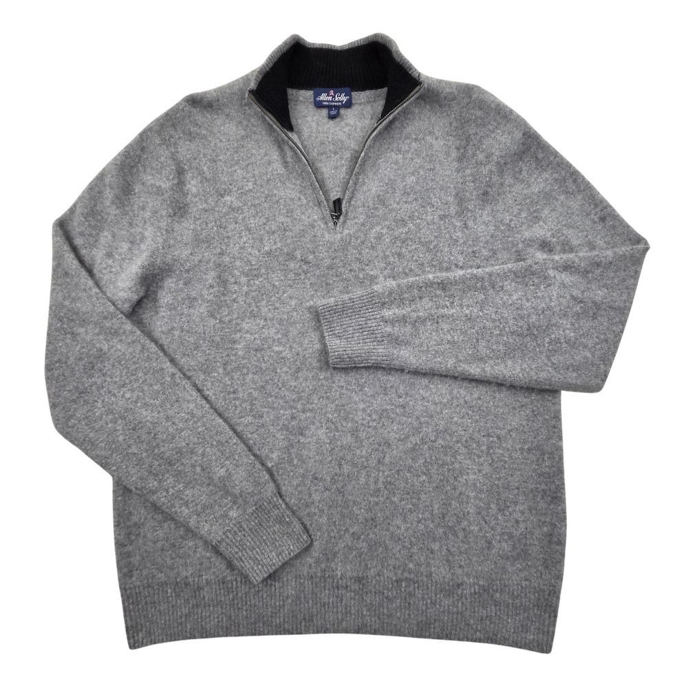 Allen Solly 100% Cashmere 1/4 Zip Sweater Heather Gray Mock Neck Mens Large